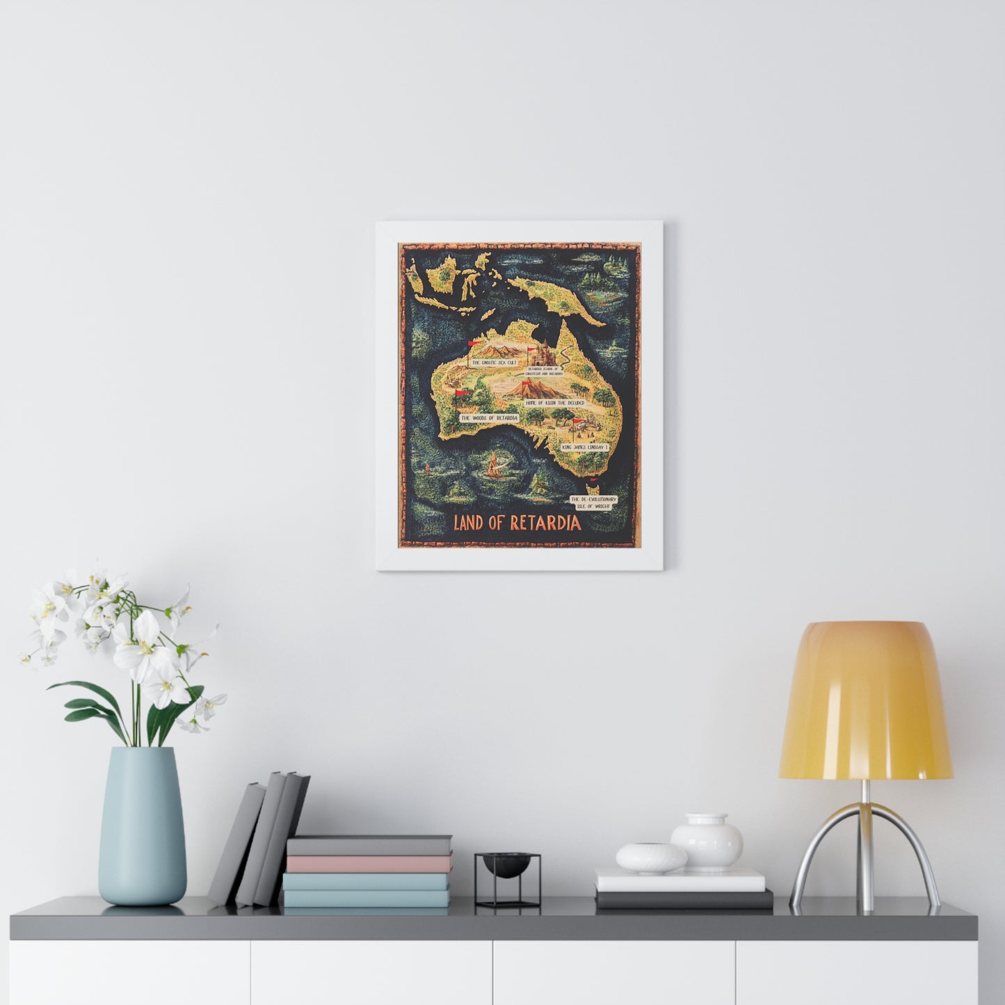 The Map of the Land of Retardia Framed Vertical Poster