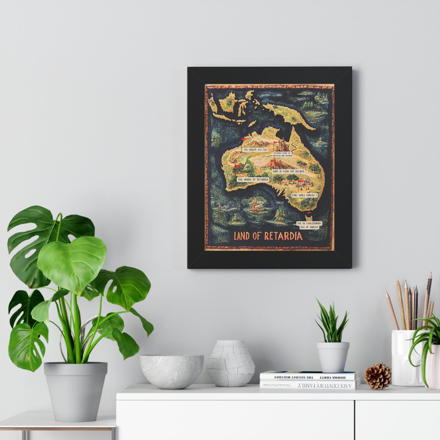 The Map of the Land of Retardia Framed Vertical Poster