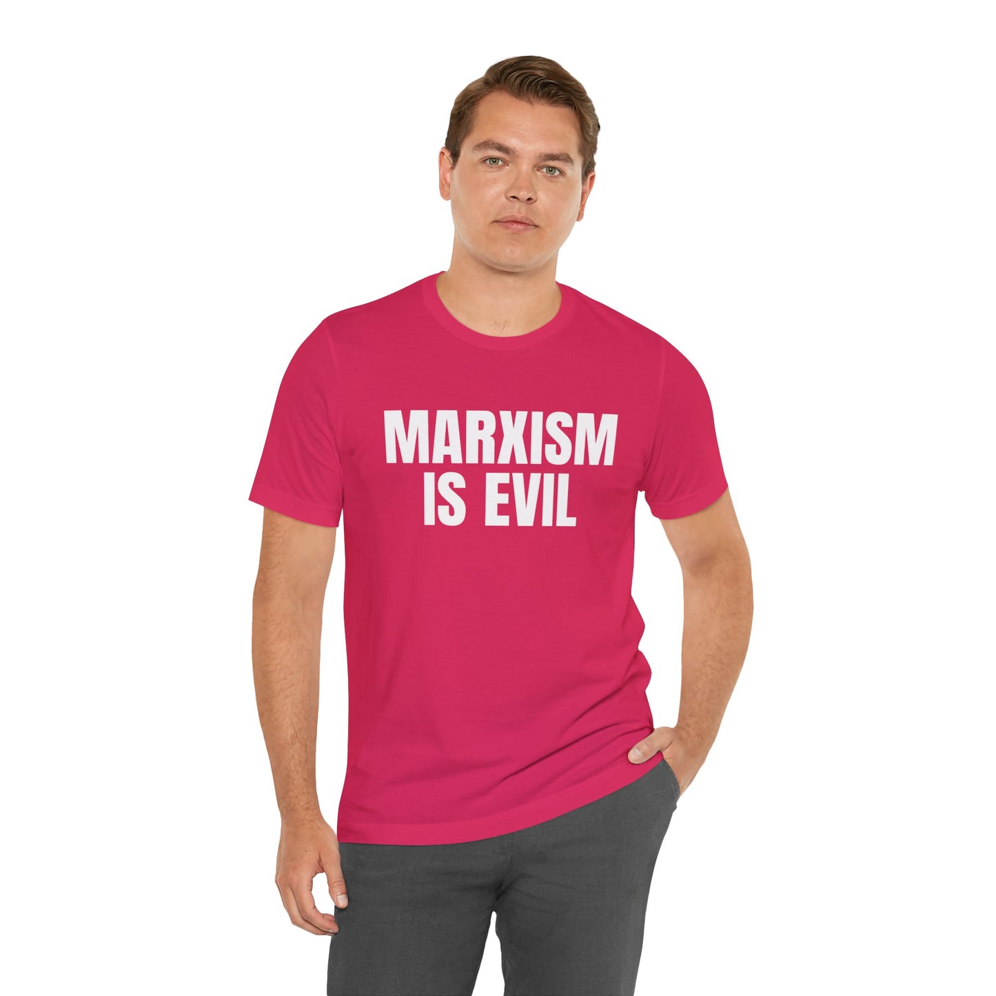 Marxism Is Evil (White/Black Font) Unisex Jersey Short Sleeve Tee