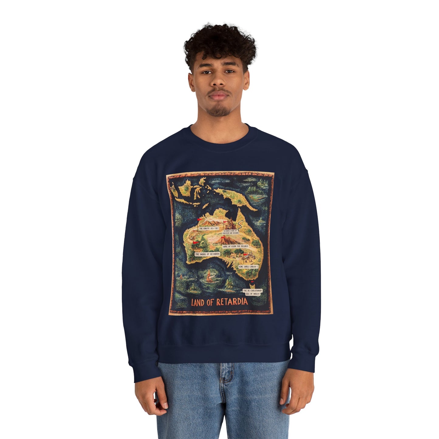 The Map of the Land of Retardia Unisex Heavy Blend™ Crewneck Sweatshirt