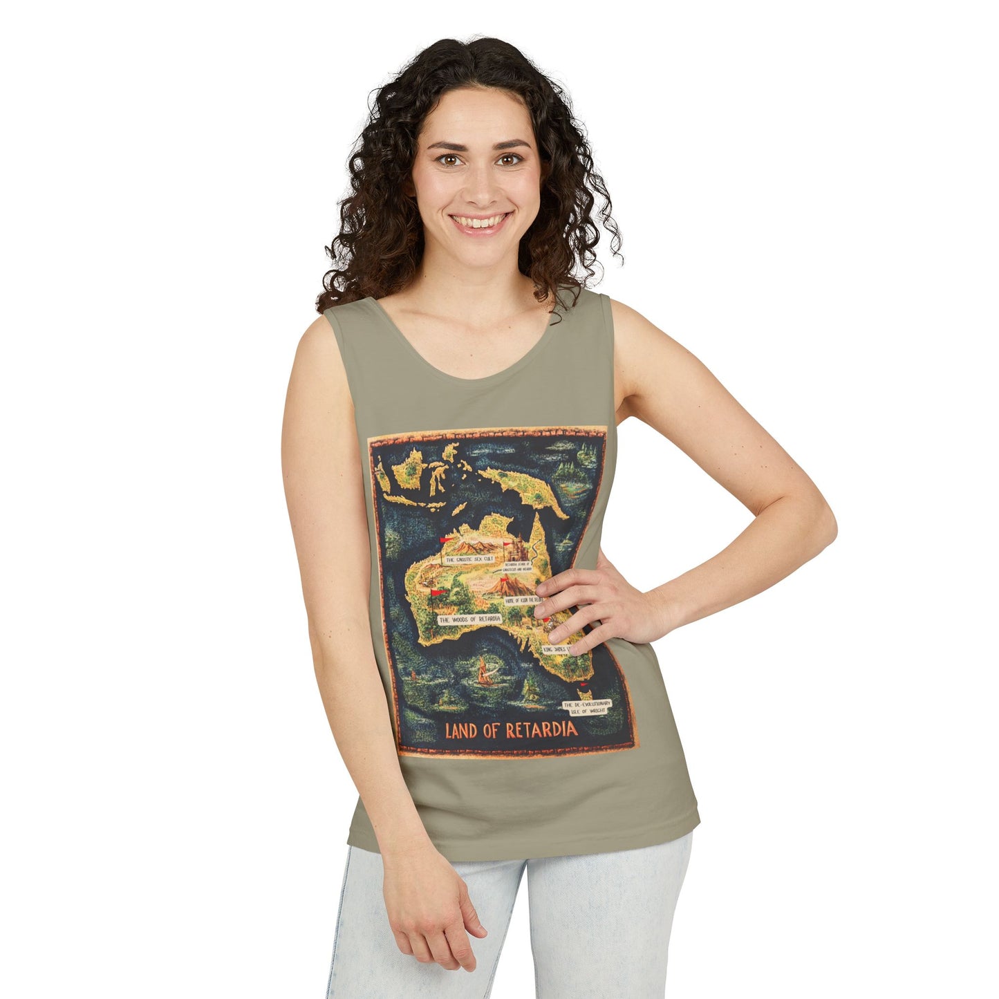 The Map of the Land of Retardia  Unisex Garment-Dyed Tank Top