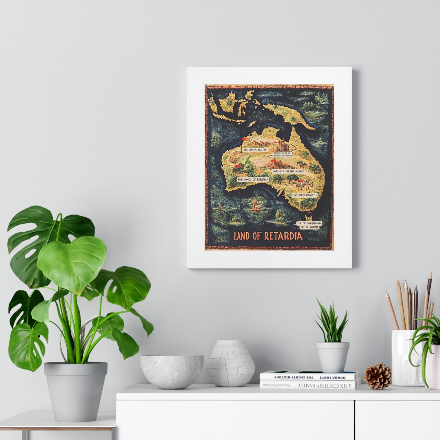 The Map of the Land of Retardia Framed Vertical Poster