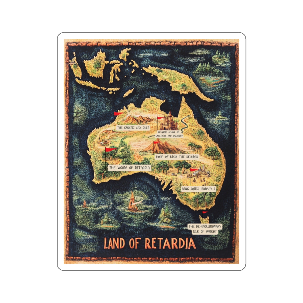 The Map of the Land of Retardia Kiss-Cut Stickers