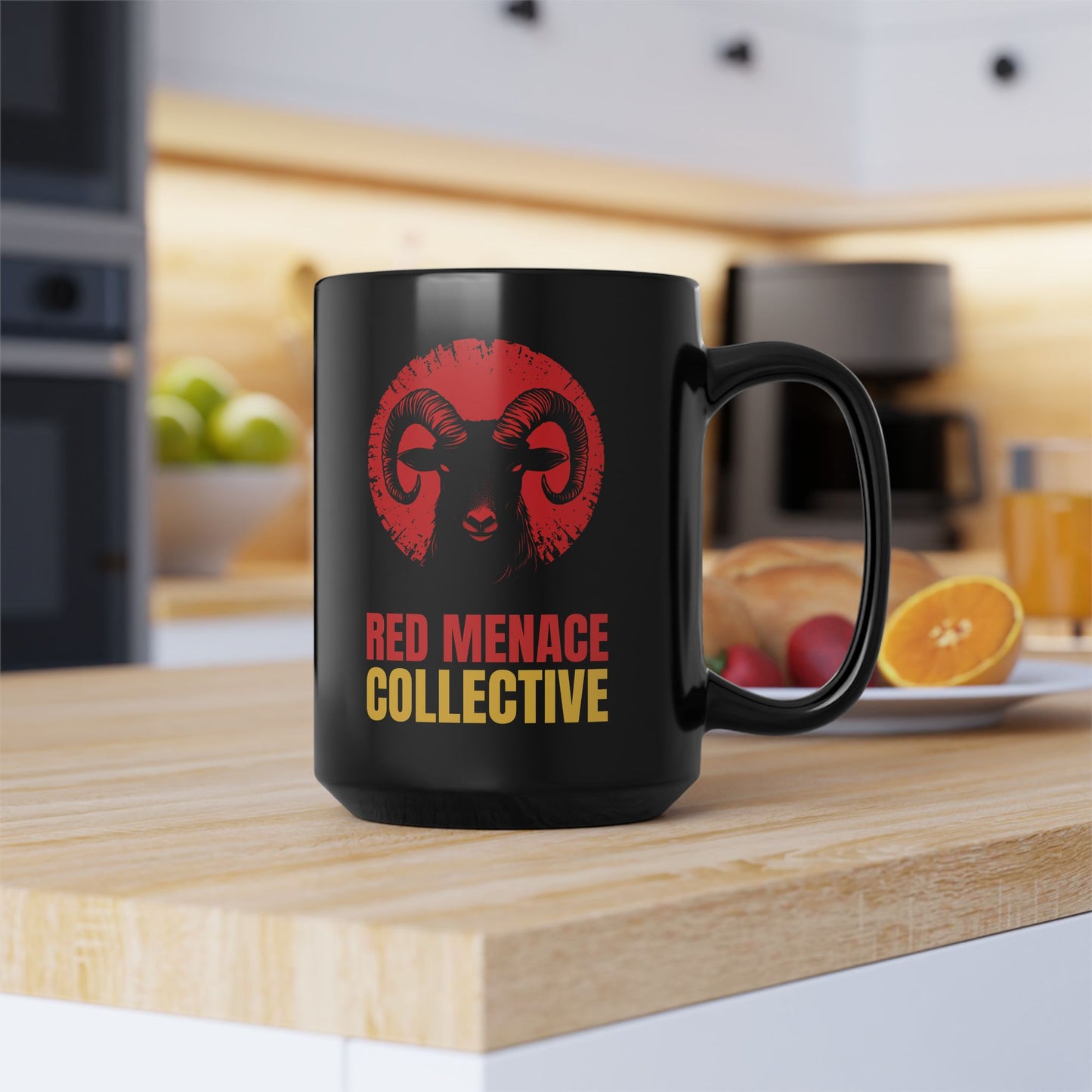 Red Menace Collective Ram Black Mug - 15oz Ceramic Coffee Cup