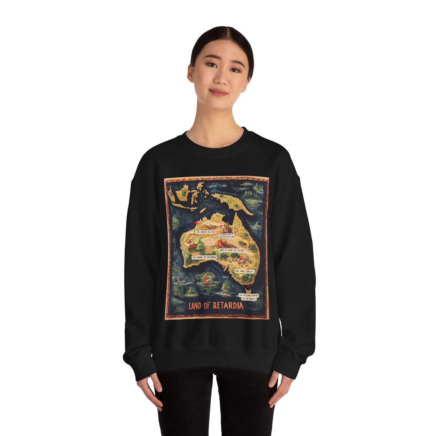 The Map of the Land of Retardia Unisex Heavy Blend™ Crewneck Sweatshirt