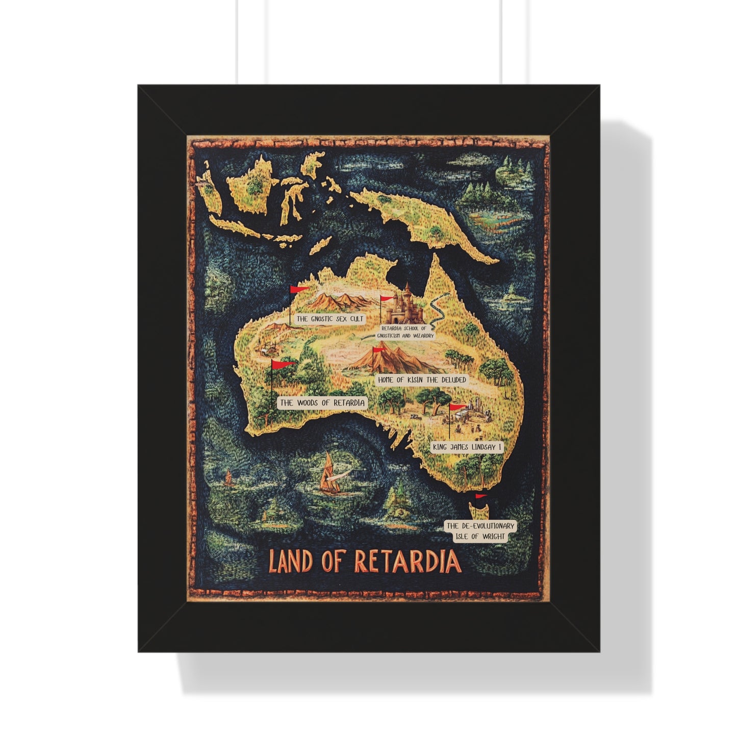 The Map of the Land of Retardia Framed Vertical Poster