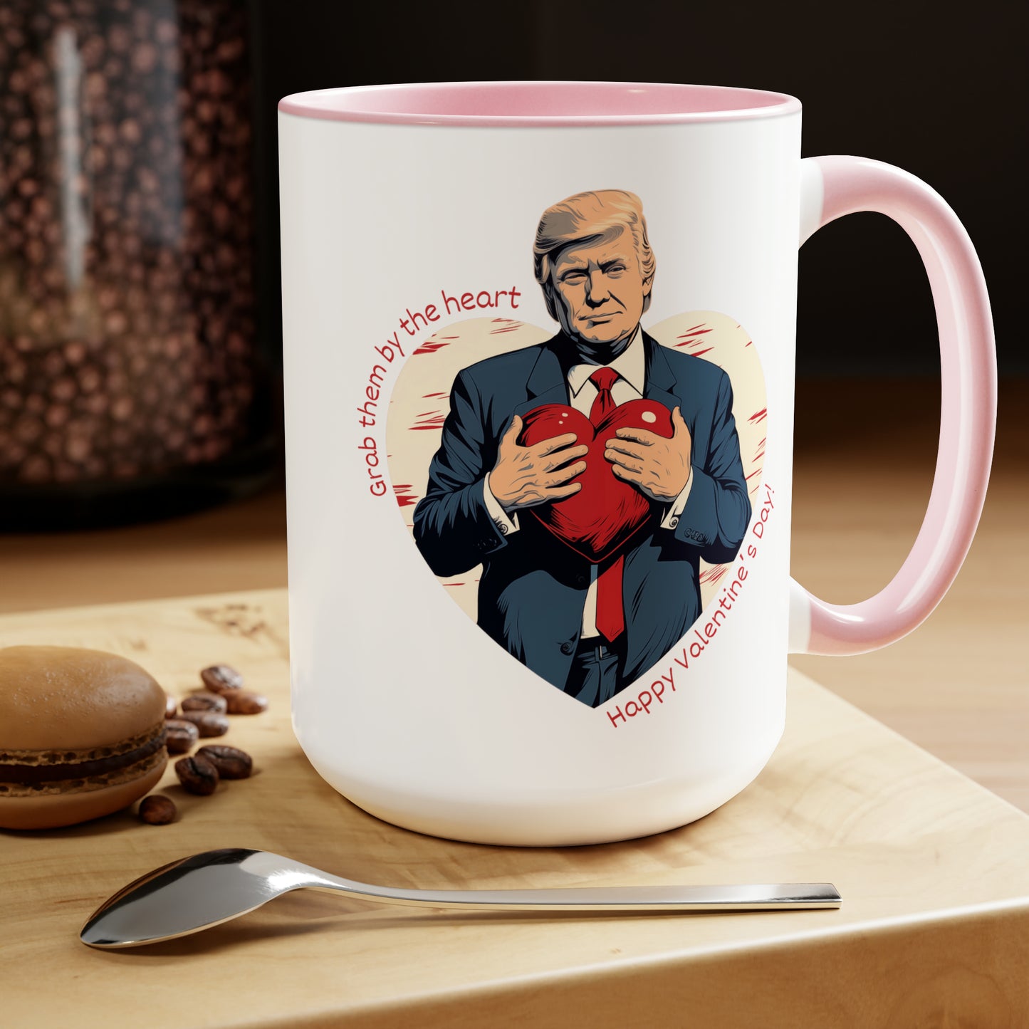 LIMITED EDITION: Grab Them By The Heart Trump Valentine's Day Two-Tone Coffee Mugs, 15oz