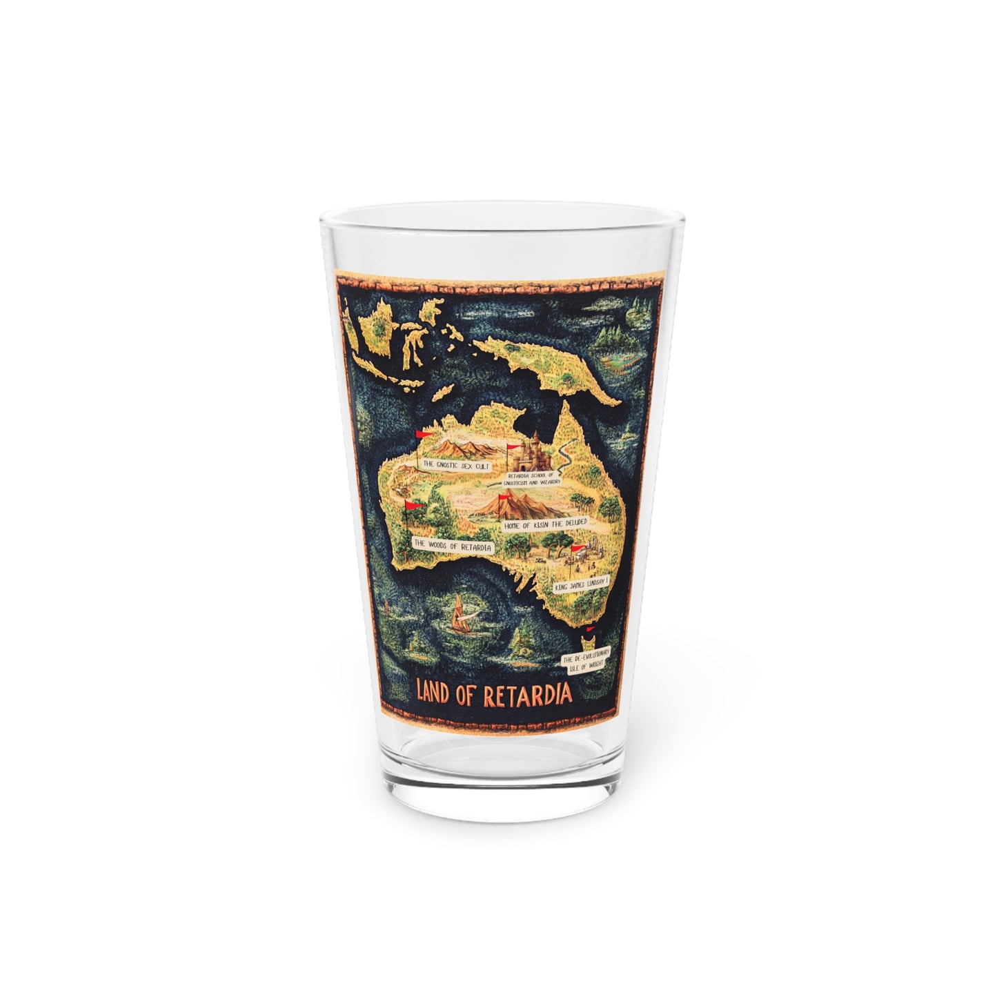 The Map of the Land of Retardia Pint Glass, 16oz