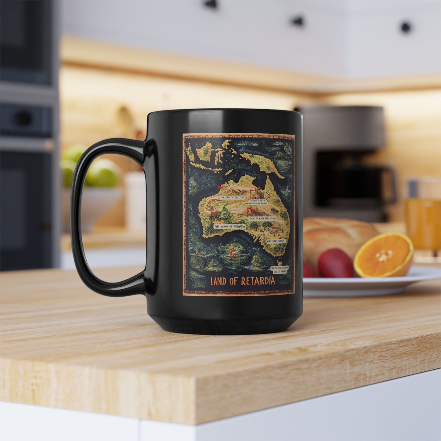 The Map of the Land of Retardia Black Mug (15oz)