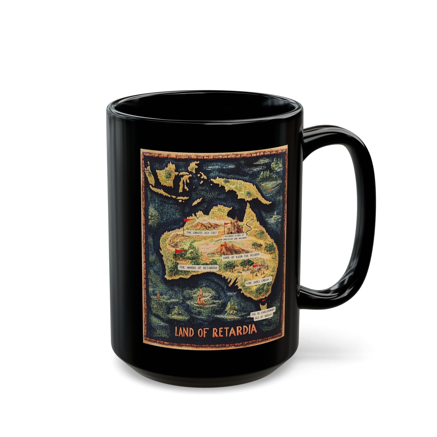 The Map of the Land of Retardia Black Mug (15oz)