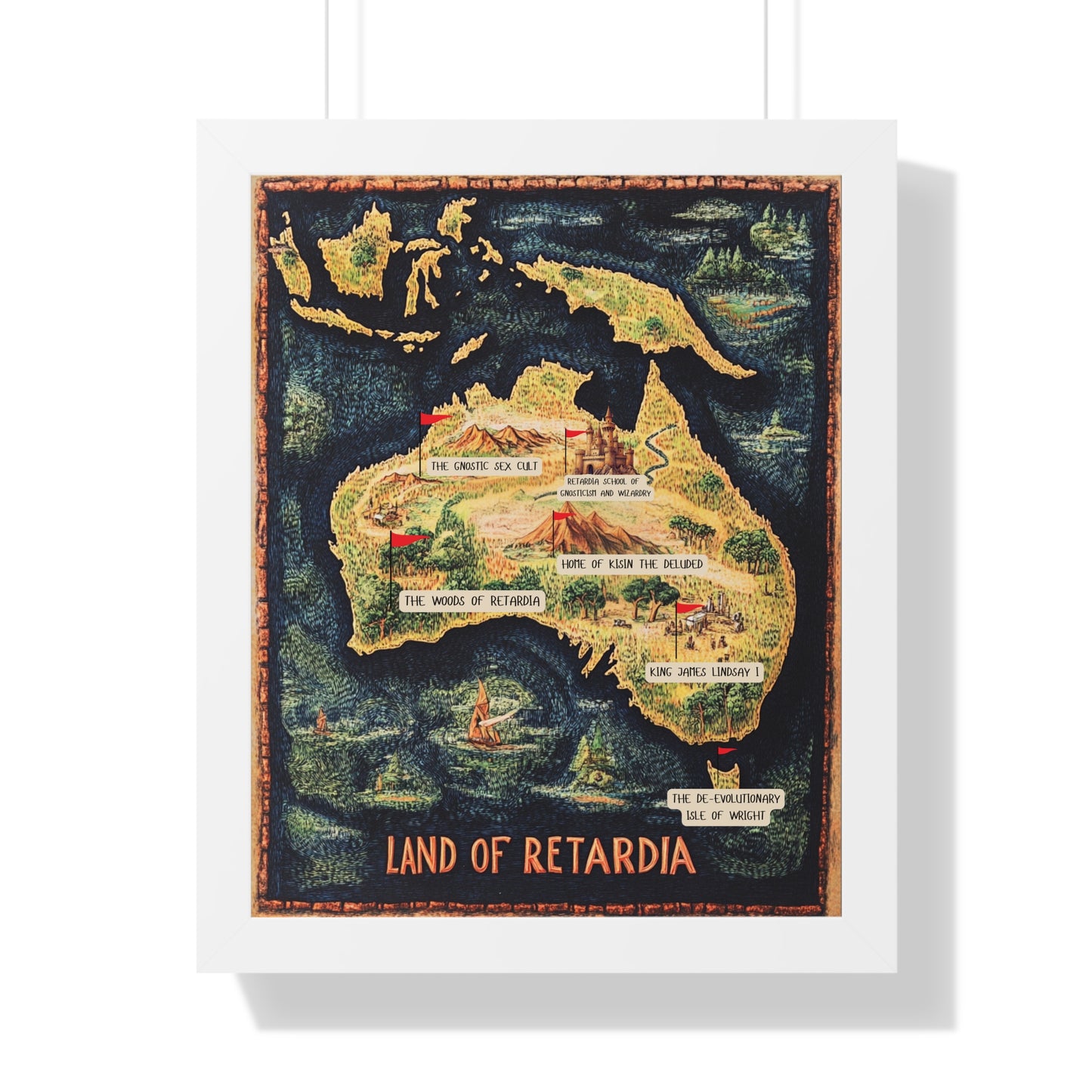 The Map of the Land of Retardia Framed Vertical Poster