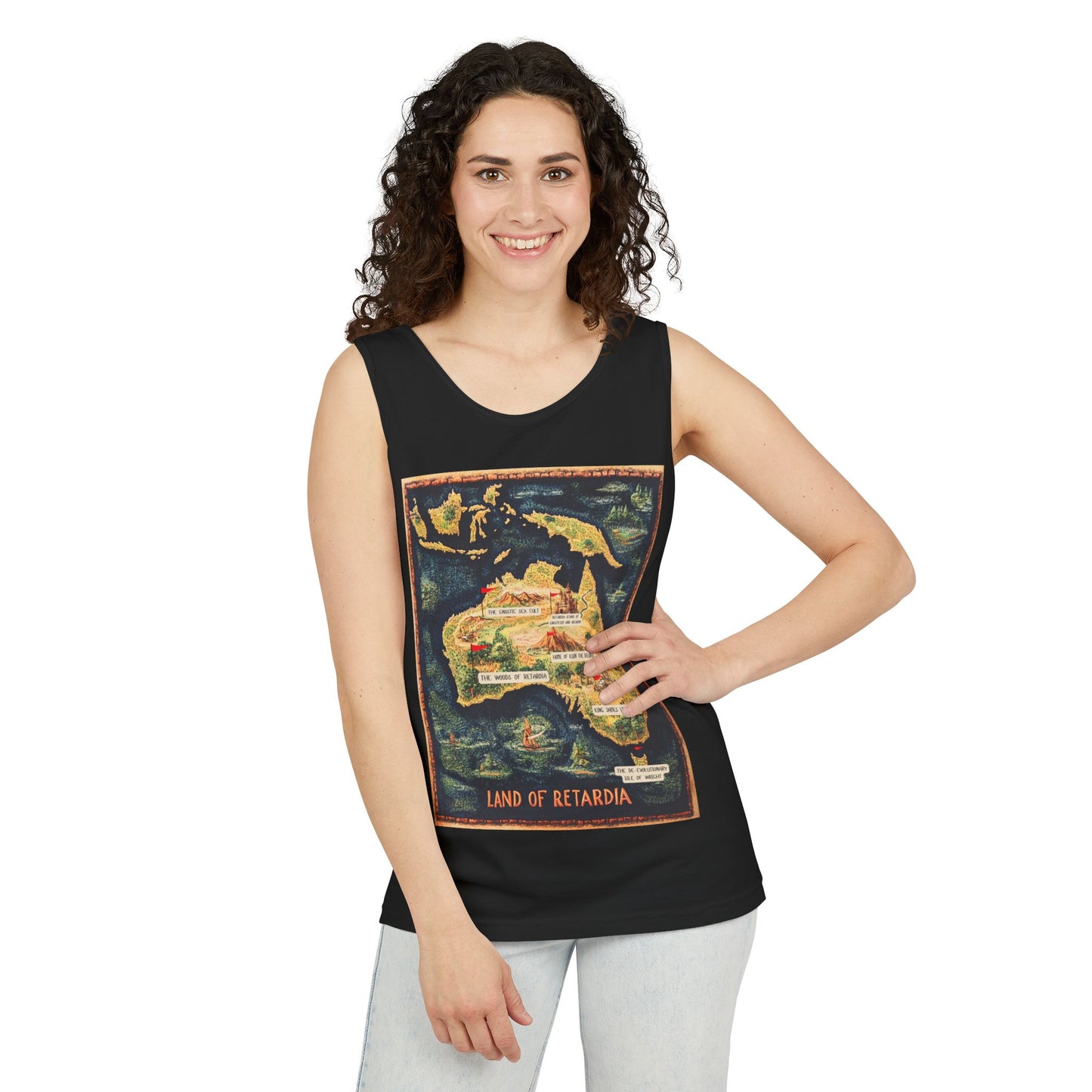 The Map of the Land of Retardia  Unisex Garment-Dyed Tank Top