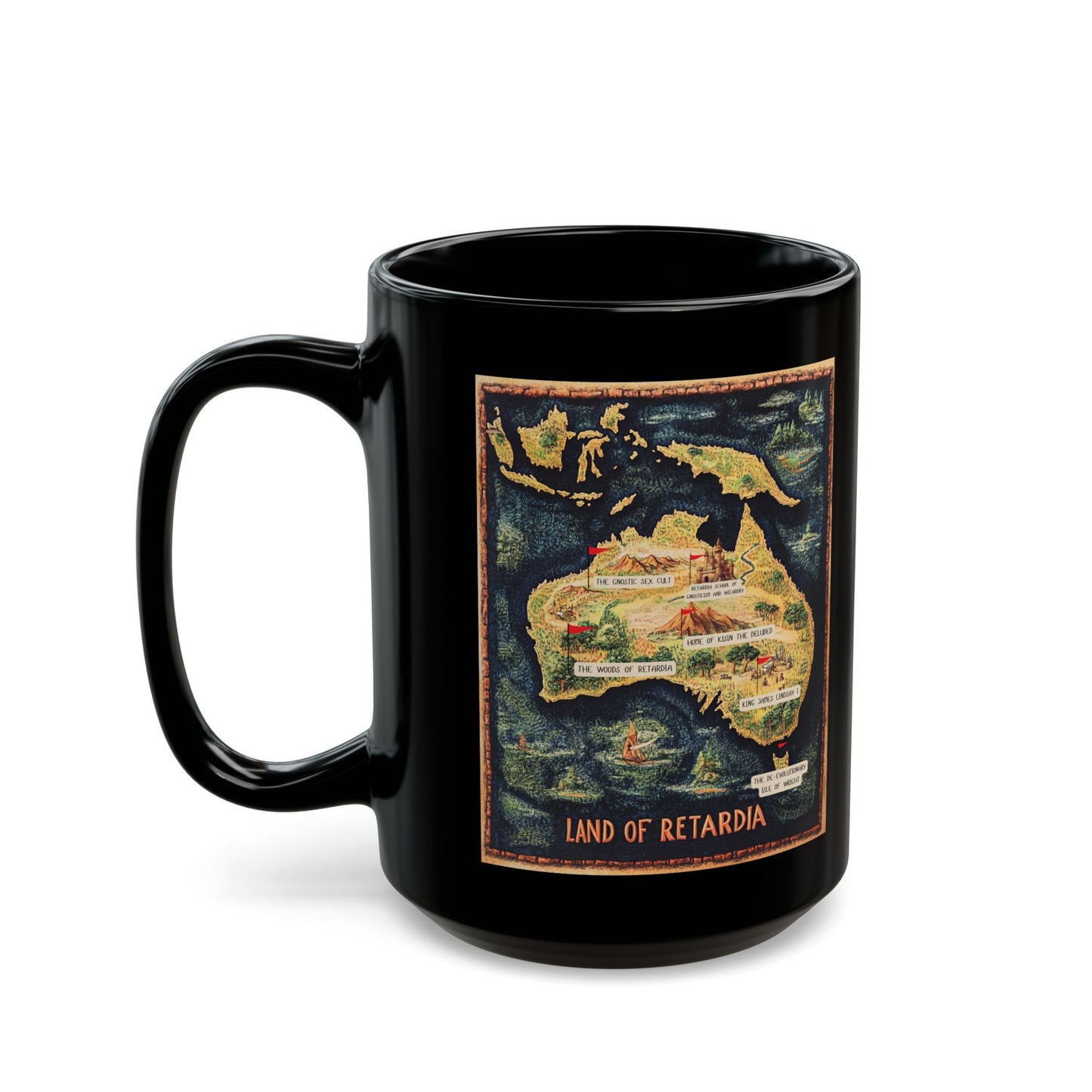 The Map of the Land of Retardia Black Mug (15oz)