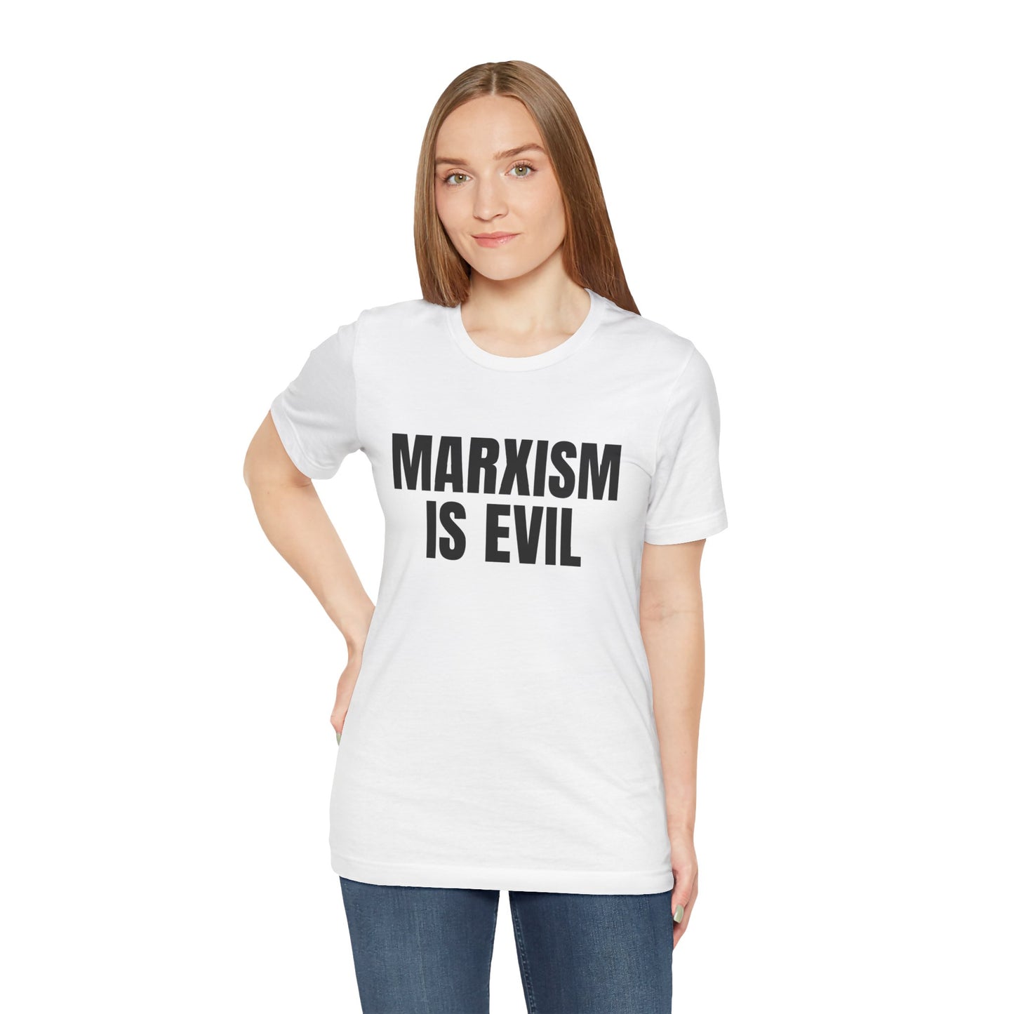 Marxism Is Evil (White/Black Font) Unisex Jersey Short Sleeve Tee