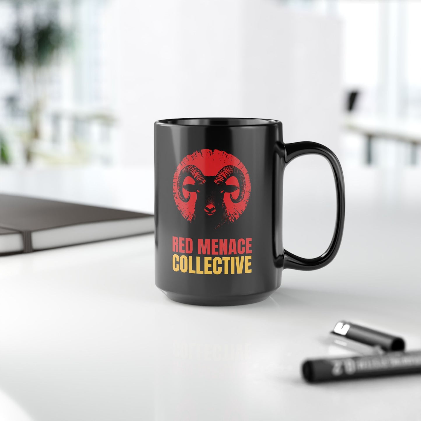 Red Menace Collective Ram Black Mug - 15oz Ceramic Coffee Cup