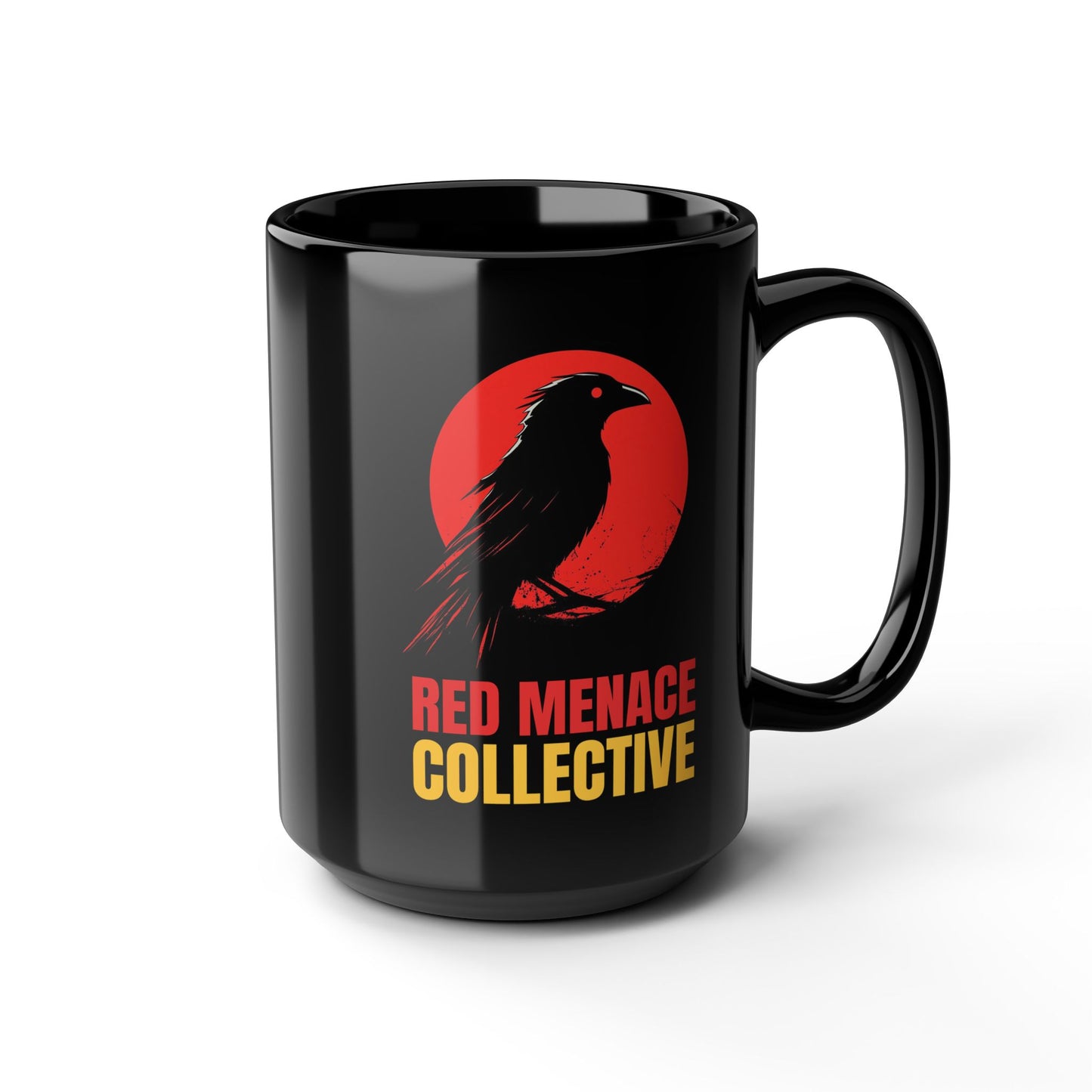 Red Menace Collective Crow Black Mug - 15oz Stylish Coffee Cup for Art Enthusiasts