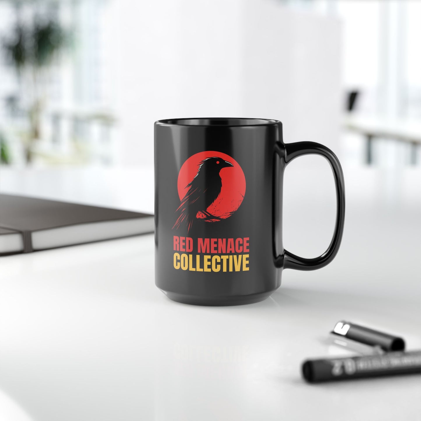 Red Menace Collective Crow Black Mug - 15oz Stylish Coffee Cup for Art Enthusiasts