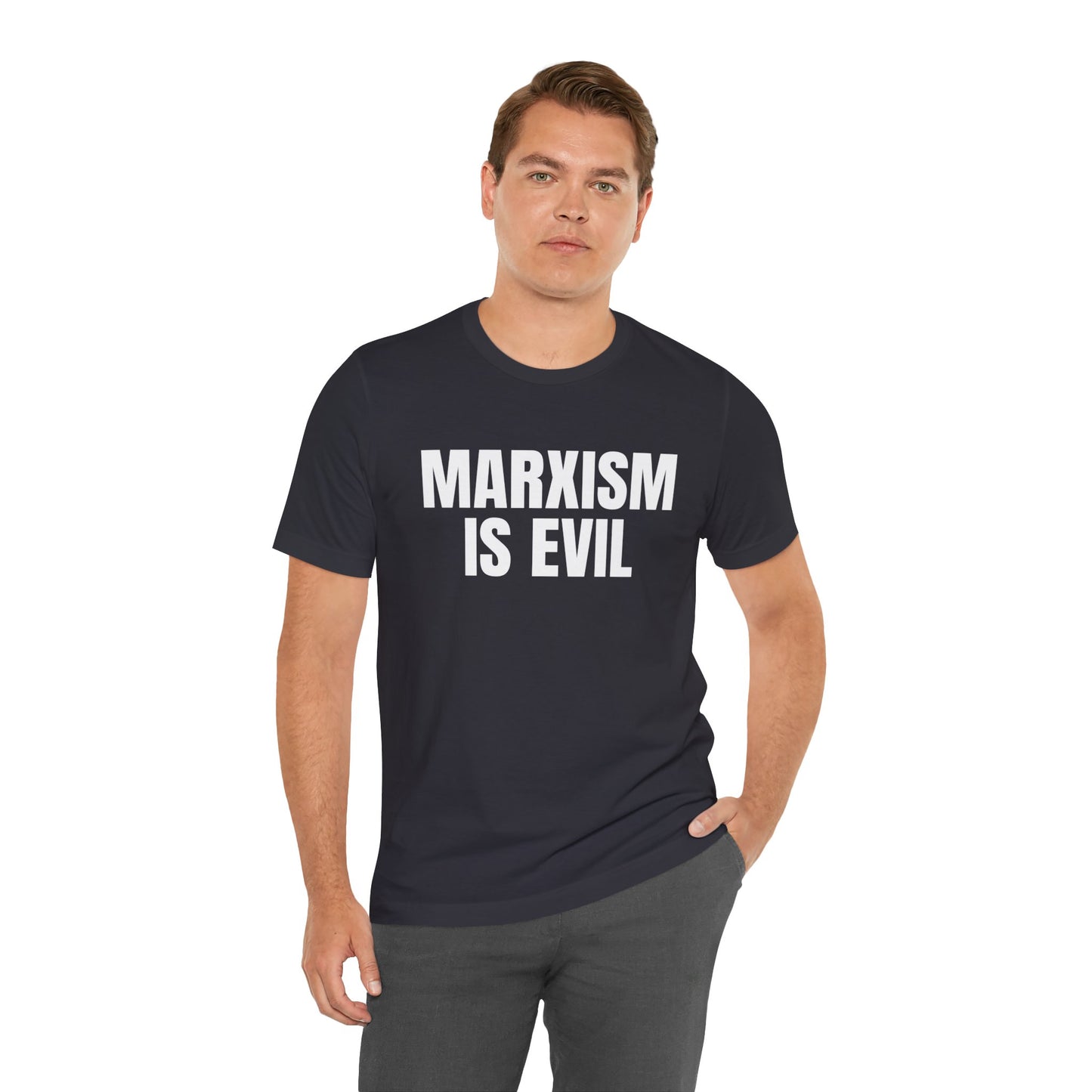 Marxism Is Evil (White/Black Font) Unisex Jersey Short Sleeve Tee