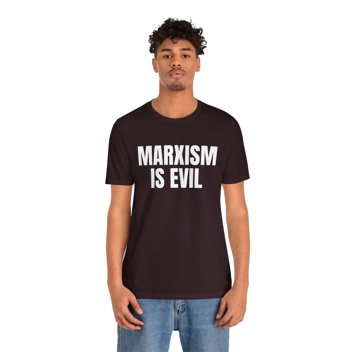 Marxism Is Evil (White/Black Font) Unisex Jersey Short Sleeve Tee