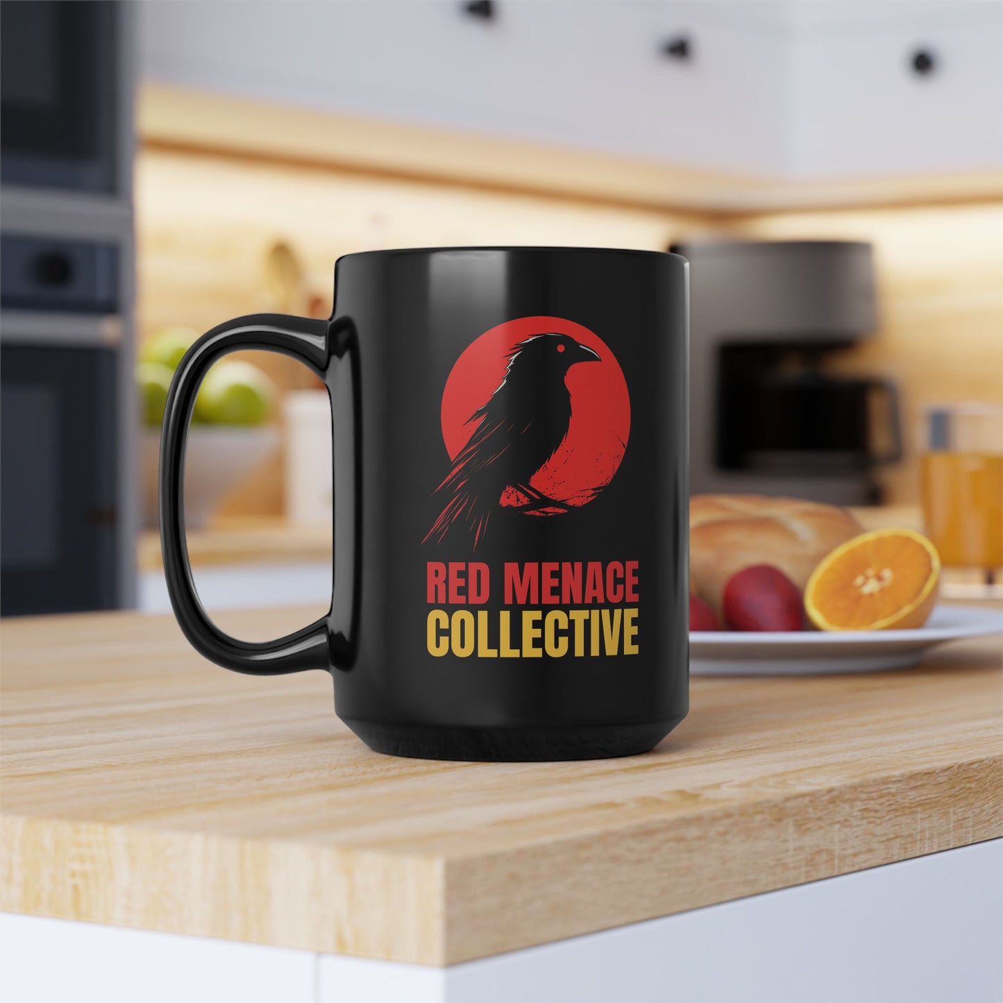 Red Menace Collective Crow Black Mug - 15oz Stylish Coffee Cup for Art Enthusiasts