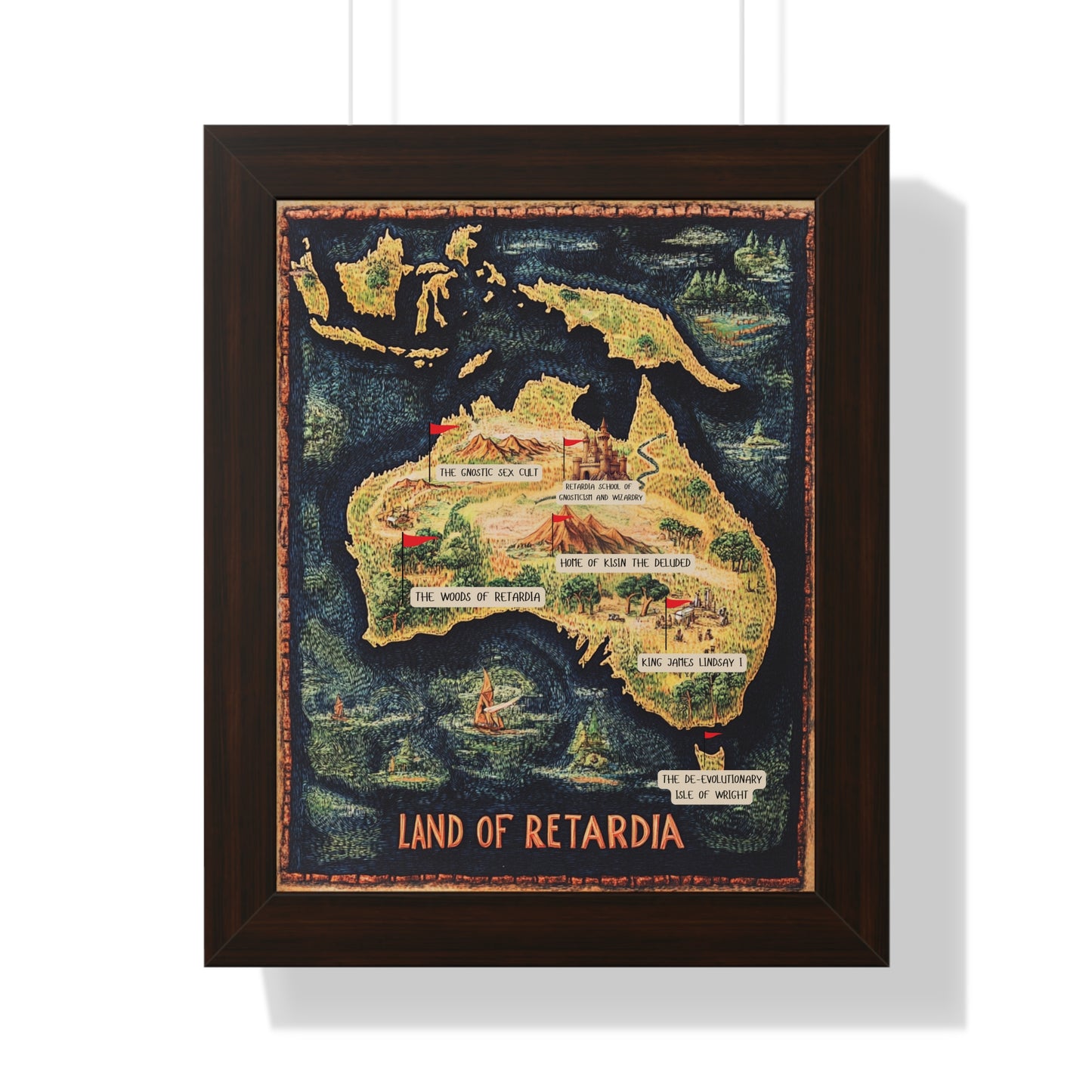 The Map of the Land of Retardia Framed Vertical Poster