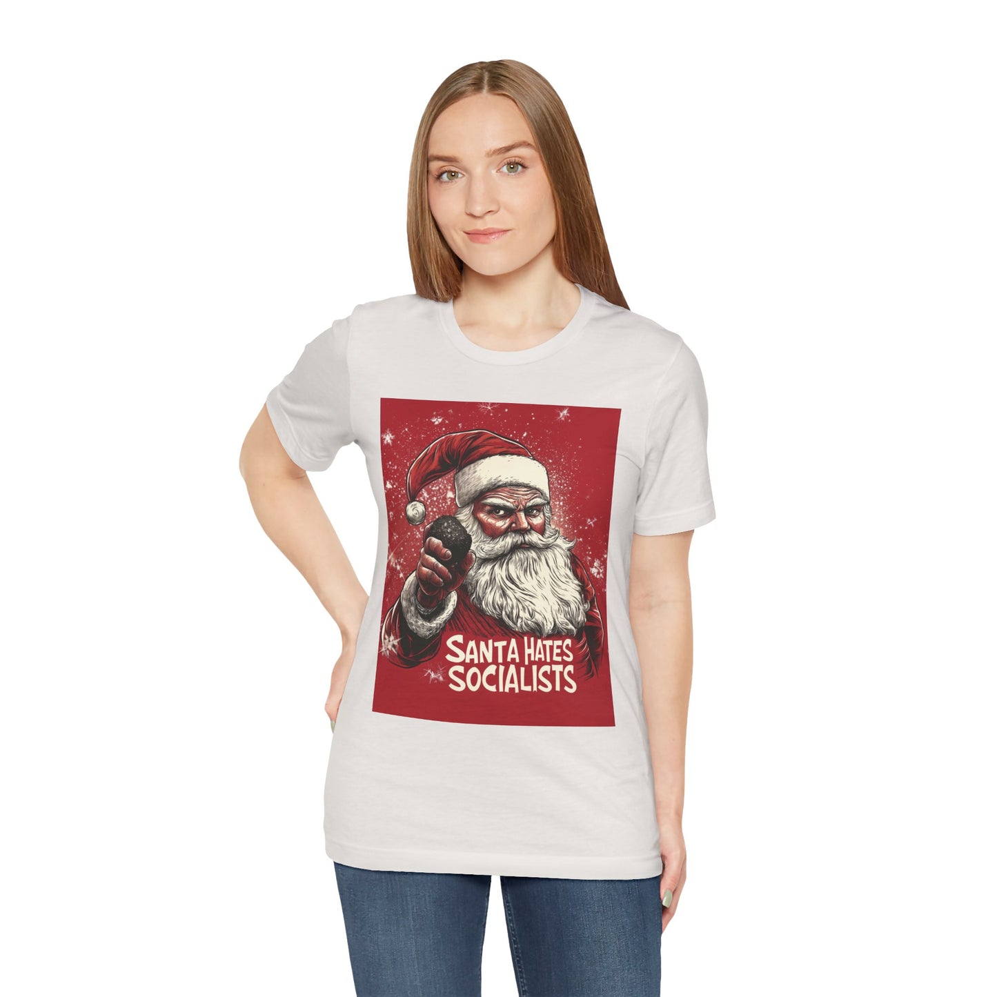 Santa Hates Socialists Unisex Jersey Short Sleeve Tee