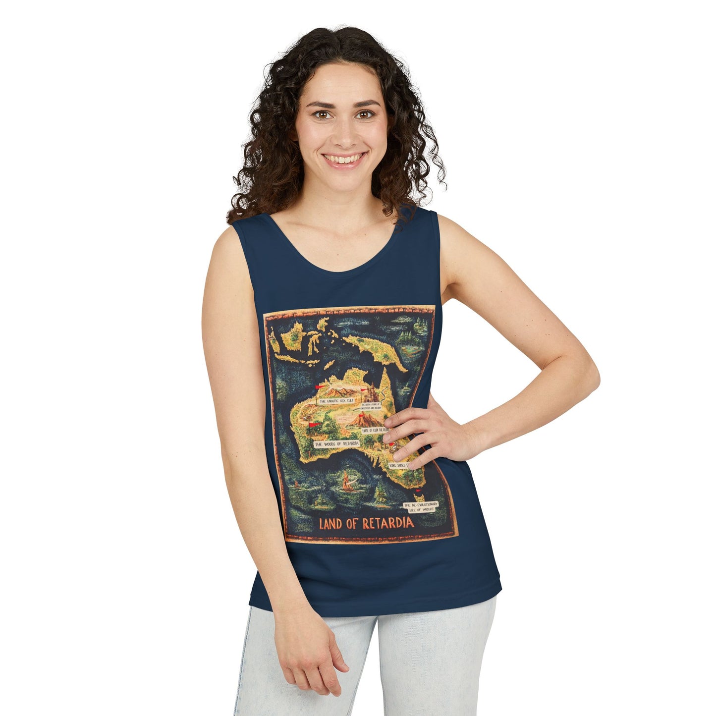 The Map of the Land of Retardia  Unisex Garment-Dyed Tank Top