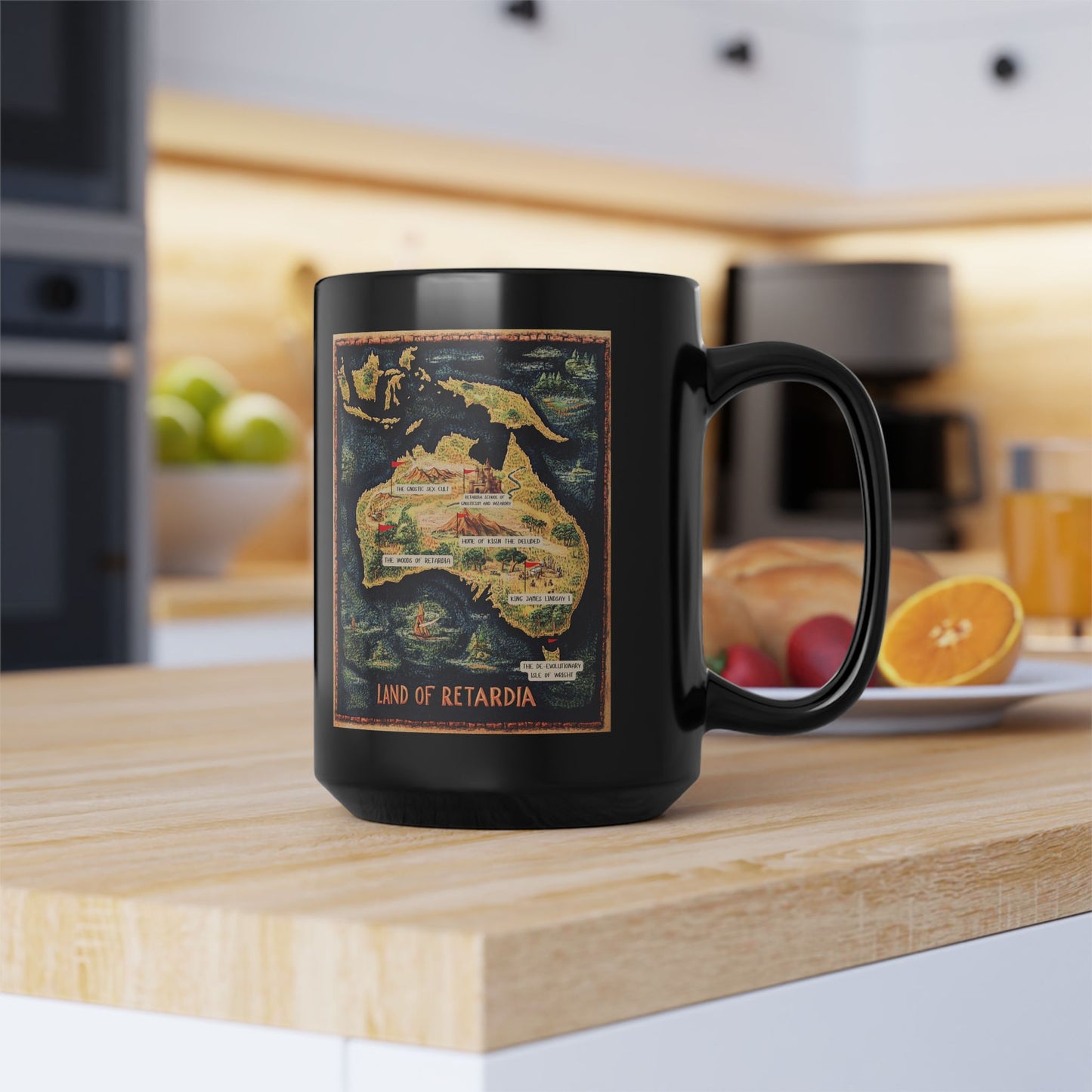 The Map of the Land of Retardia Black Mug (15oz)