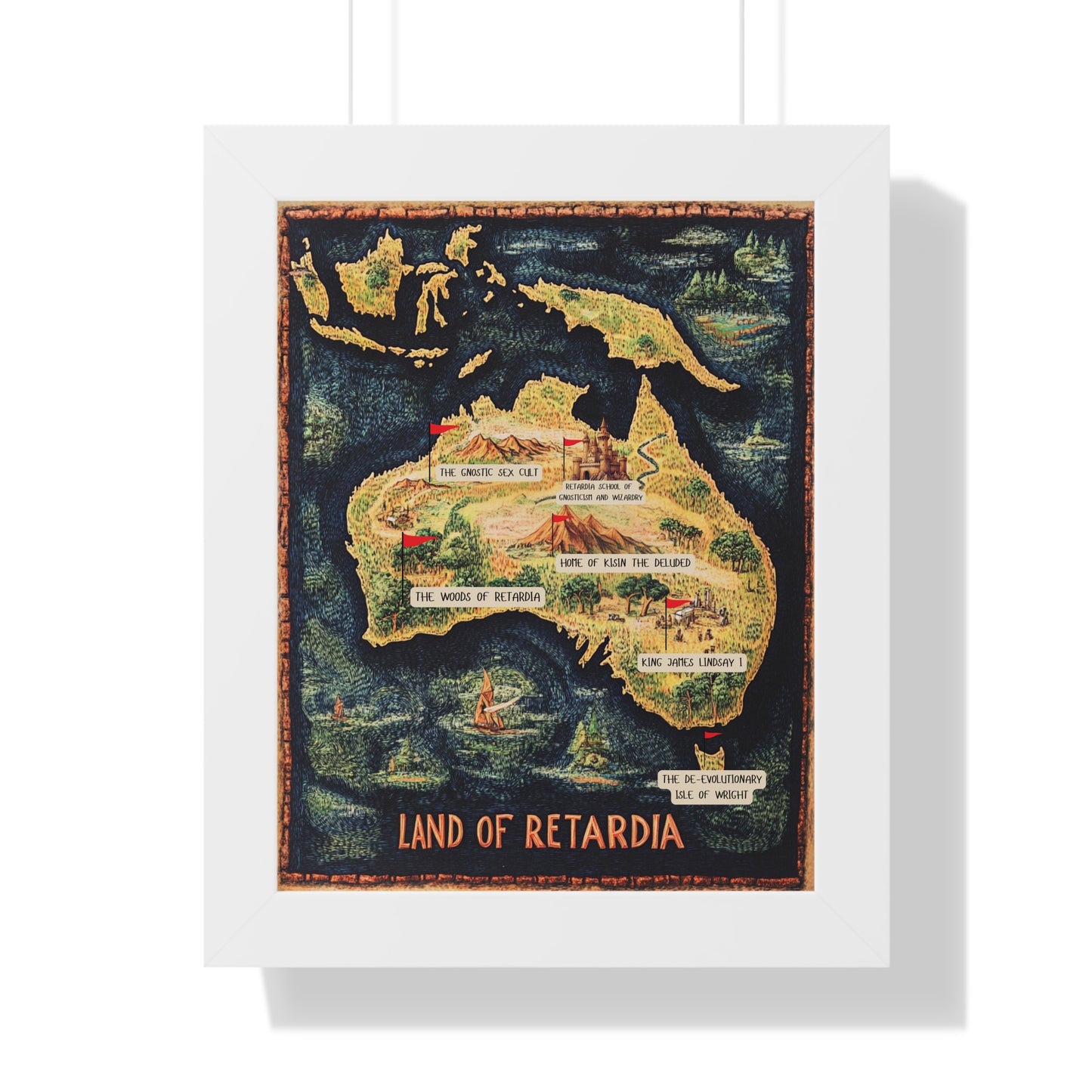 The Map of the Land of Retardia Framed Vertical Poster