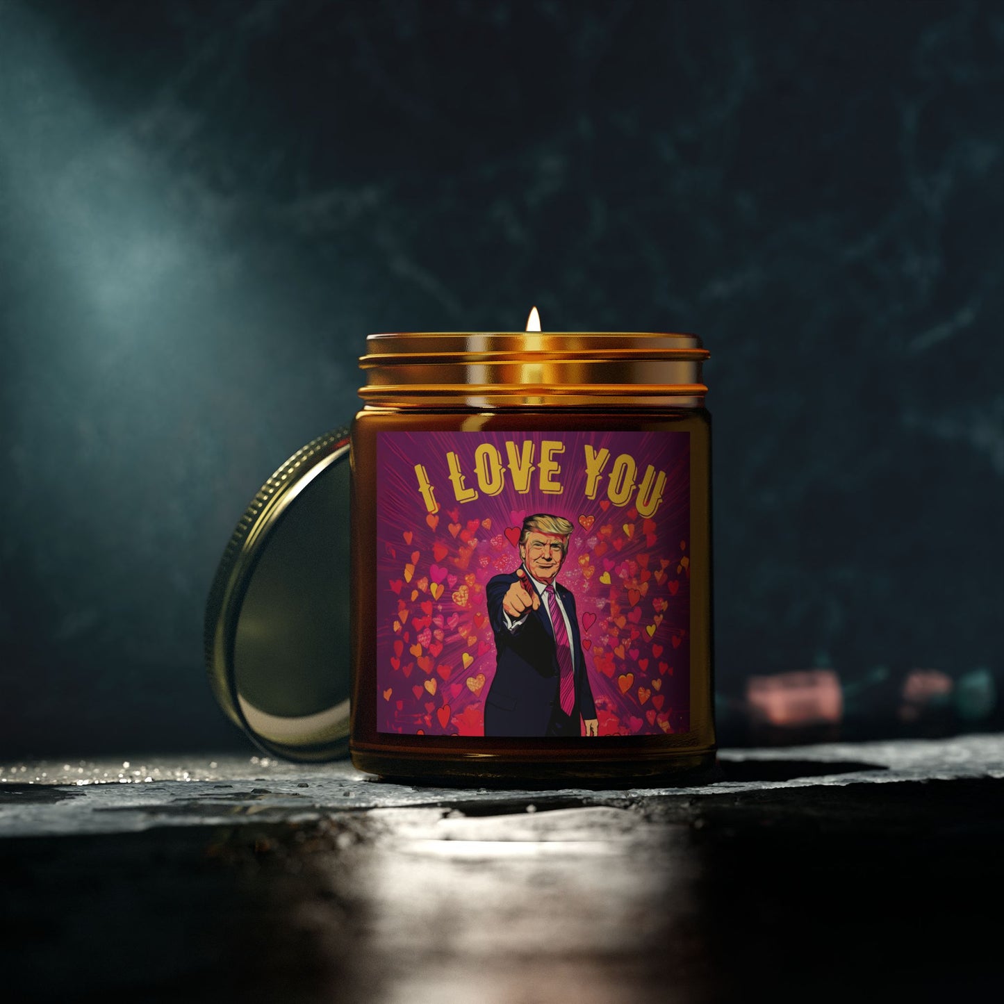 Donald Trump 'I Love You' Valentine's Day Scented Candles, Coconut Apricot Wax (4oz, 9oz)