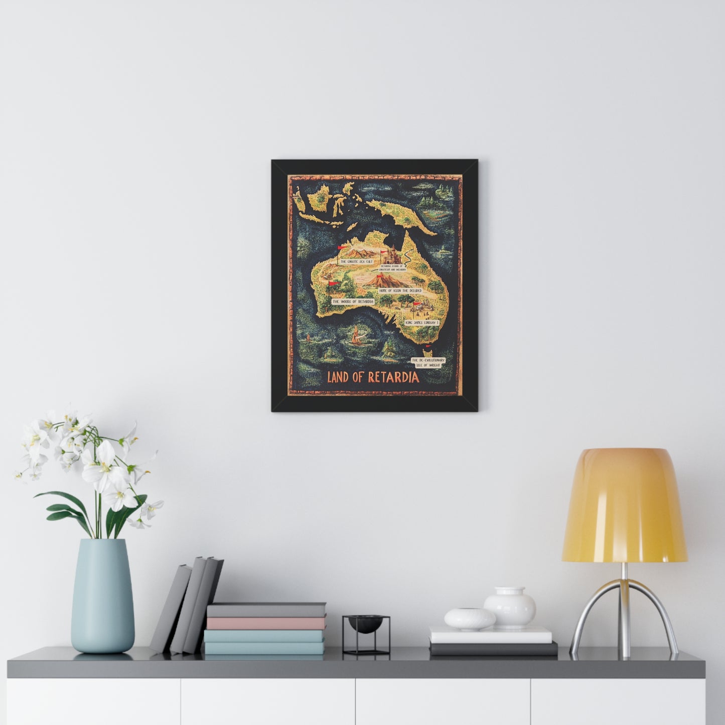 The Map of the Land of Retardia Framed Vertical Poster