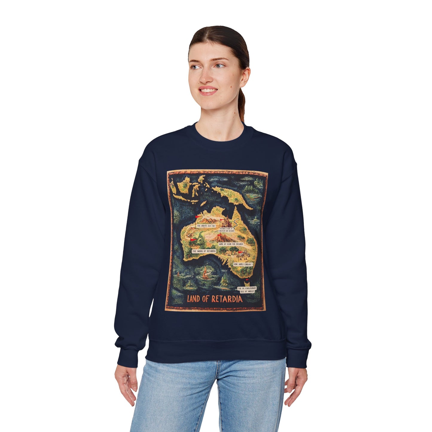 The Map of the Land of Retardia Unisex Heavy Blend™ Crewneck Sweatshirt