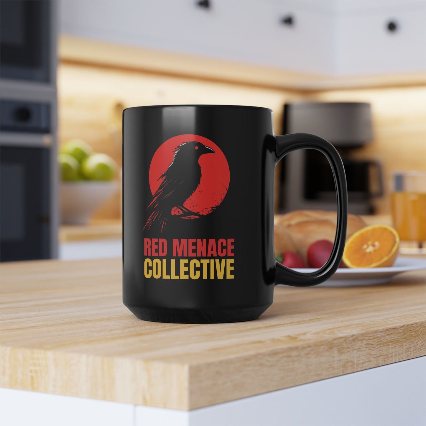 Red Menace Collective Crow Black Mug - 15oz Stylish Coffee Cup for Art Enthusiasts