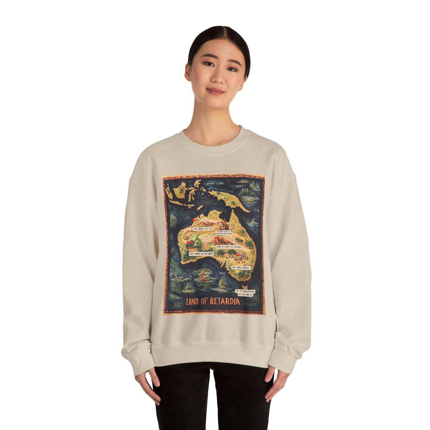 The Map of the Land of Retardia Unisex Heavy Blend™ Crewneck Sweatshirt