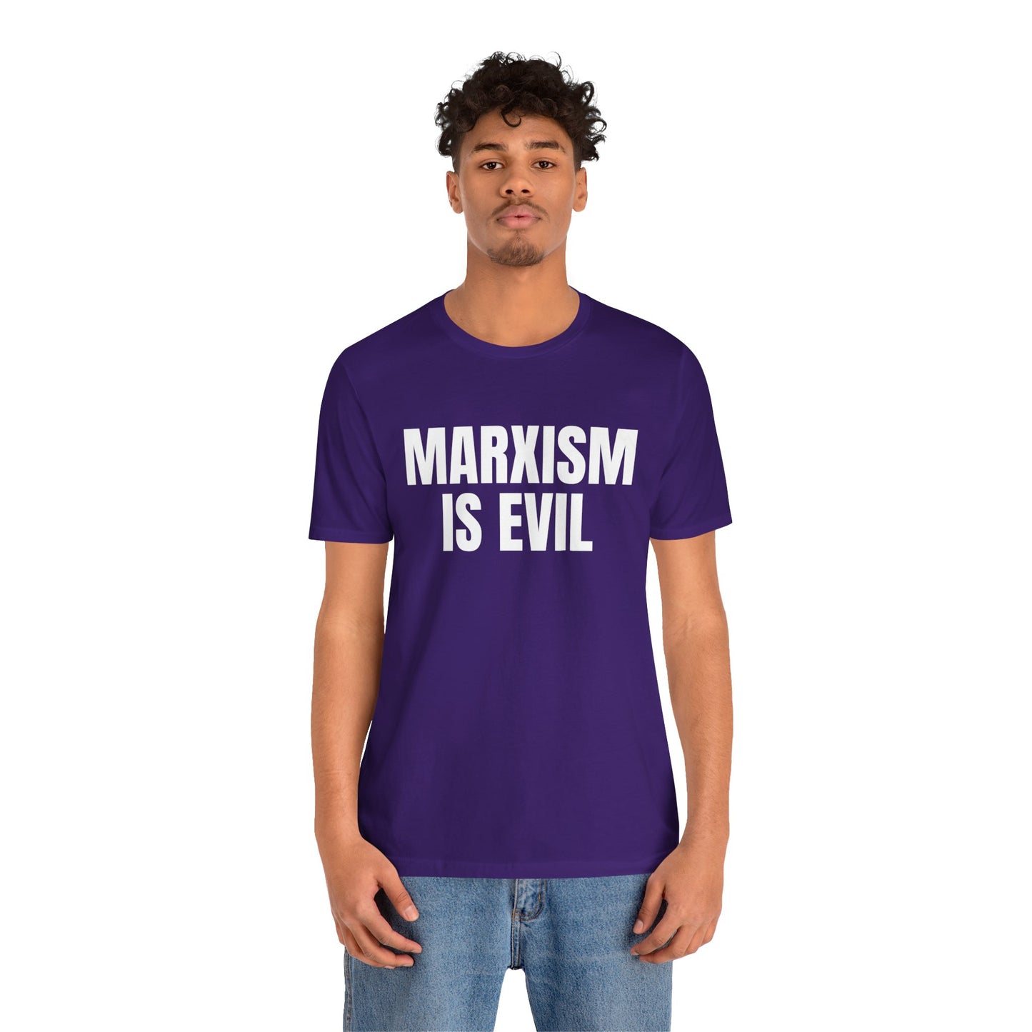 Marxism Is Evil (White/Black Font) Unisex Jersey Short Sleeve Tee